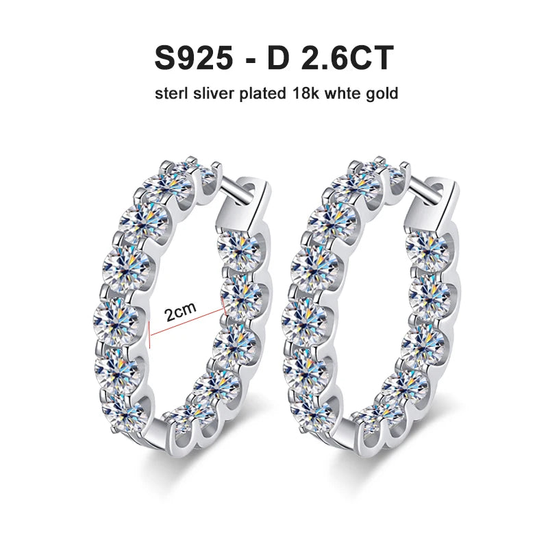 KNOBSPIN-pendiente de moissanita de Color D de 2,6 quilates, pendiente de aro de oro blanco chapado en plata de ley 925 para mujer, joyería para fiesta y boda exclusivo de timesup