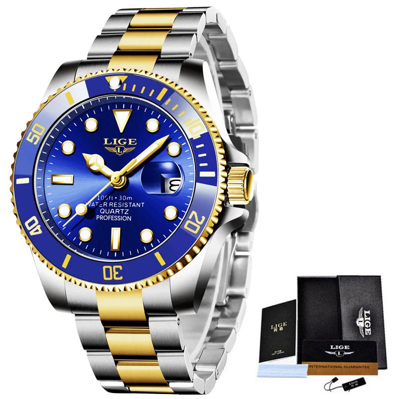 Reloj LIGE, Reloj de buceo a la moda de lujo de la mejor marca, Reloj de fecha resistente al agua para hombre, relojes deportivos, Reloj de pulsera de cuarzo para hombre, Reloj Masculino exclusivo de timesup