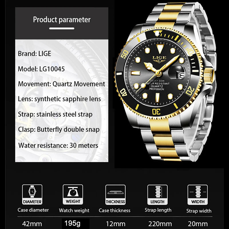 Reloj LIGE, Reloj de buceo a la moda de lujo de la mejor marca, Reloj de fecha resistente al agua para hombre, relojes deportivos, Reloj de pulsera de cuarzo para hombre, Reloj Masculino exclusivo de timesup