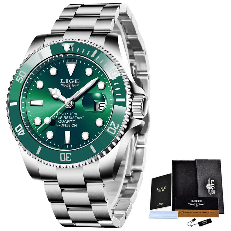 Reloj LIGE, Reloj de buceo a la moda de lujo de la mejor marca, Reloj de fecha resistente al agua para hombre, relojes deportivos, Reloj de pulsera de cuarzo para hombre, Reloj Masculino exclusivo de timesup