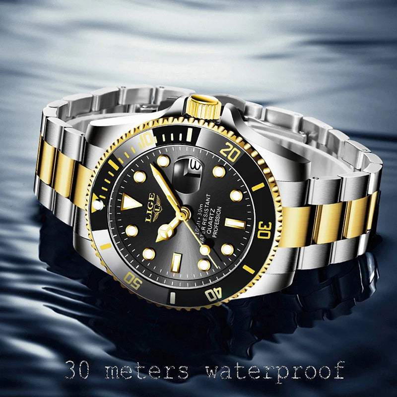 Reloj LIGE, Reloj de buceo a la moda de lujo de la mejor marca, Reloj de fecha resistente al agua para hombre, relojes deportivos, Reloj de pulsera de cuarzo para hombre, Reloj Masculino exclusivo de timesup