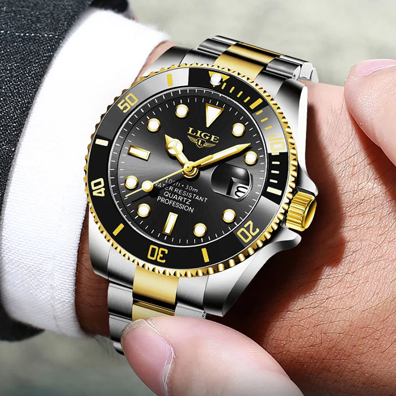 Reloj LIGE, Reloj de buceo a la moda de lujo de la mejor marca, Reloj de fecha resistente al agua para hombre, relojes deportivos, Reloj de pulsera de cuarzo para hombre, Reloj Masculino exclusivo de timesup