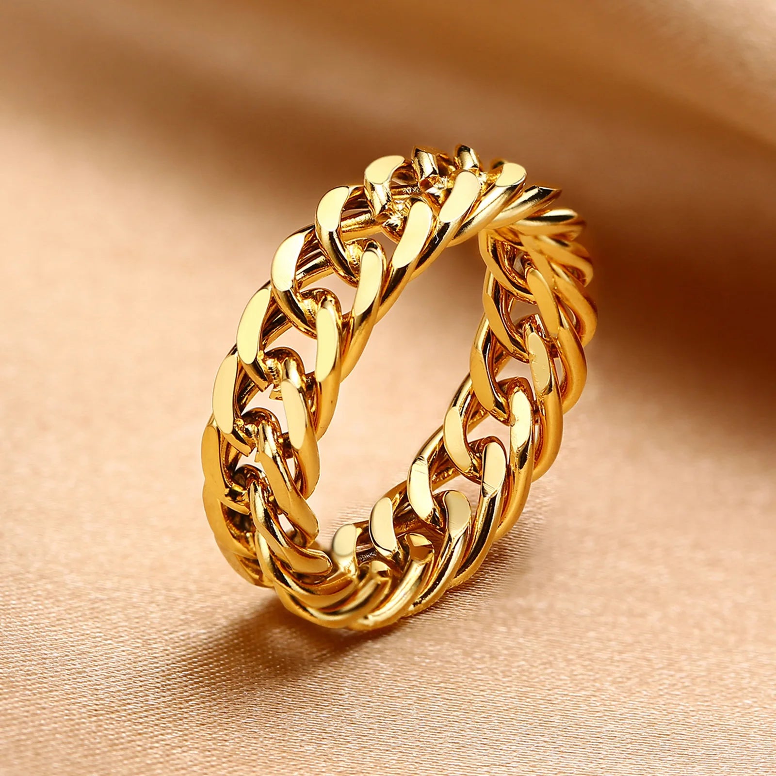 DARHSEN Unisex hombres mujeres anillo llamativo de acero inoxidable diseño de eslabones de cadena Color plata joyería de moda tamaño 6 7 8 9 10 11 12