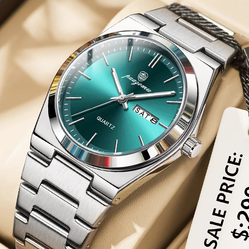 PAAZOMU, reloj de cuarzo a la moda para hombre, reloj luminoso resistente al agua de acero inoxidable para hombre, cronógrafo con fecha, relojes multifunción para hombre