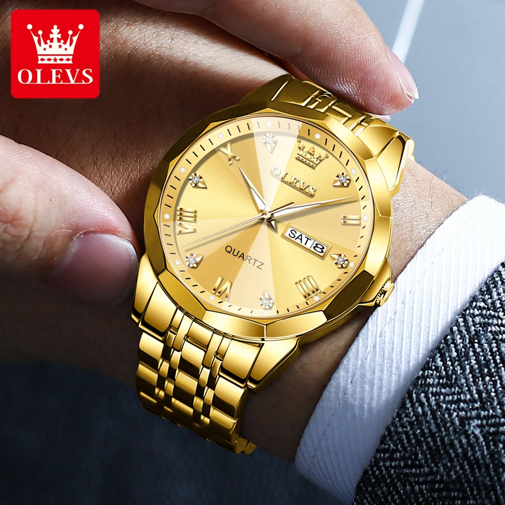 OLEVS, nuevo reloj para hombre, reloj de pulsera Original de cuarzo resistente al agua para hombre, correa de acero inoxidable dorado, reloj de lujo de alta gama para hombre exclusivo timesup