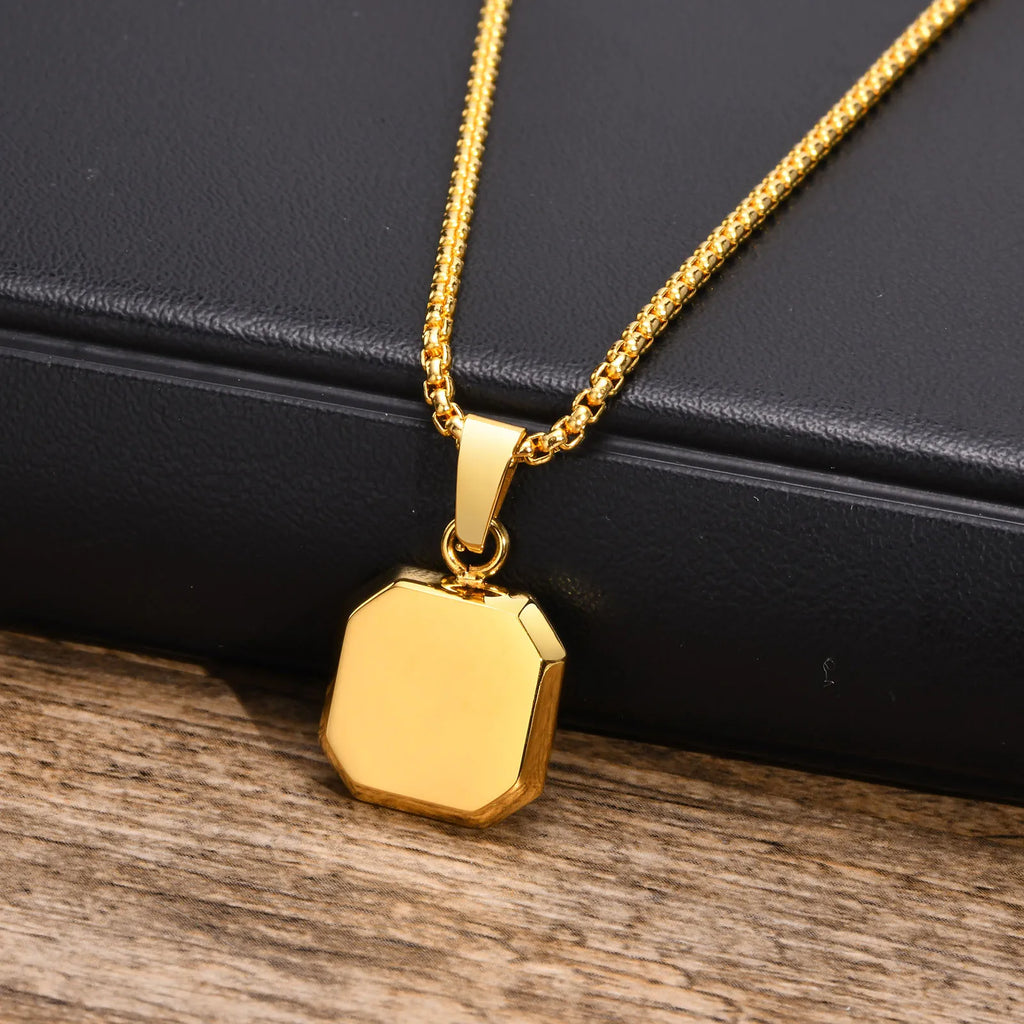 Elegante Collar cuadrado de Color dorado para hombre con Colgante de Piedra de lapislázuli, Collar geométrico de acero inoxidable impermeable para hombre exclusivo de timesup