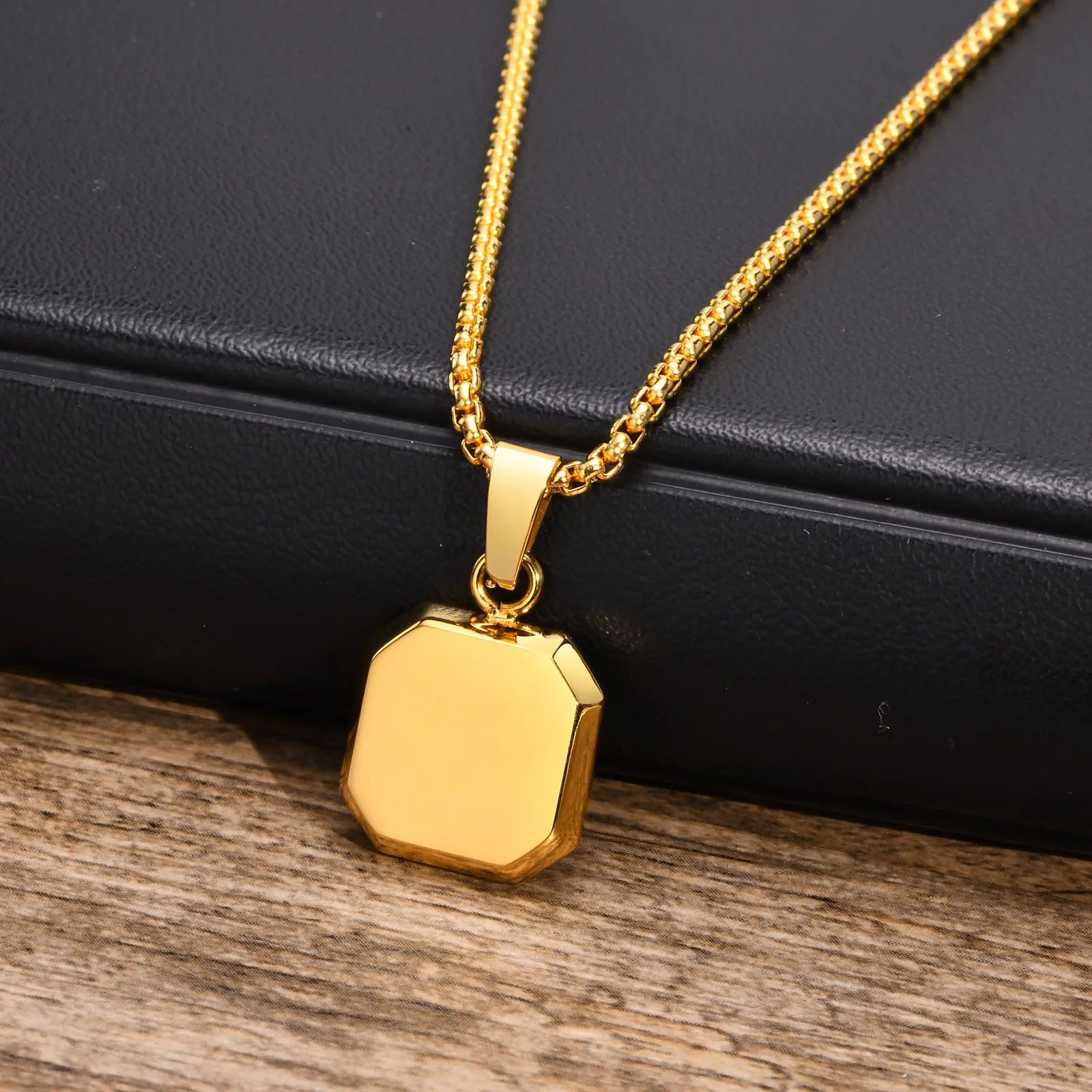 Elegante Collar cuadrado de Color dorado para hombre con Colgante de Piedra de lapislázuli, Collar geométrico de acero inoxidable impermeable para hombre exclusivo de timesup