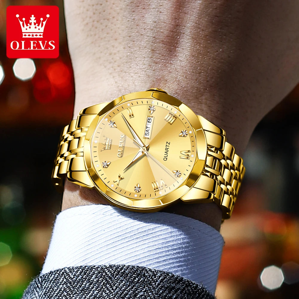 OLEVS, nuevo reloj para hombre, reloj de pulsera Original de cuarzo resistente al agua para hombre, correa de acero inoxidable dorado, reloj de lujo de alta gama para hombre exclusivo timesup