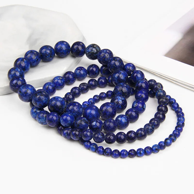 Pulsera de cuentas de lapislázuli azul Simple 4/6/8/10MM piedra de lapislázuli gema brazalete elástico fiesta amistad joyería regalo para pareja
