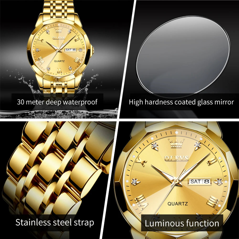 OLEVS, nuevo reloj para hombre, reloj de pulsera Original de cuarzo resistente al agua para hombre, correa de acero inoxidable dorado, reloj de lujo de alta gama para hombre exclusivo timesup
