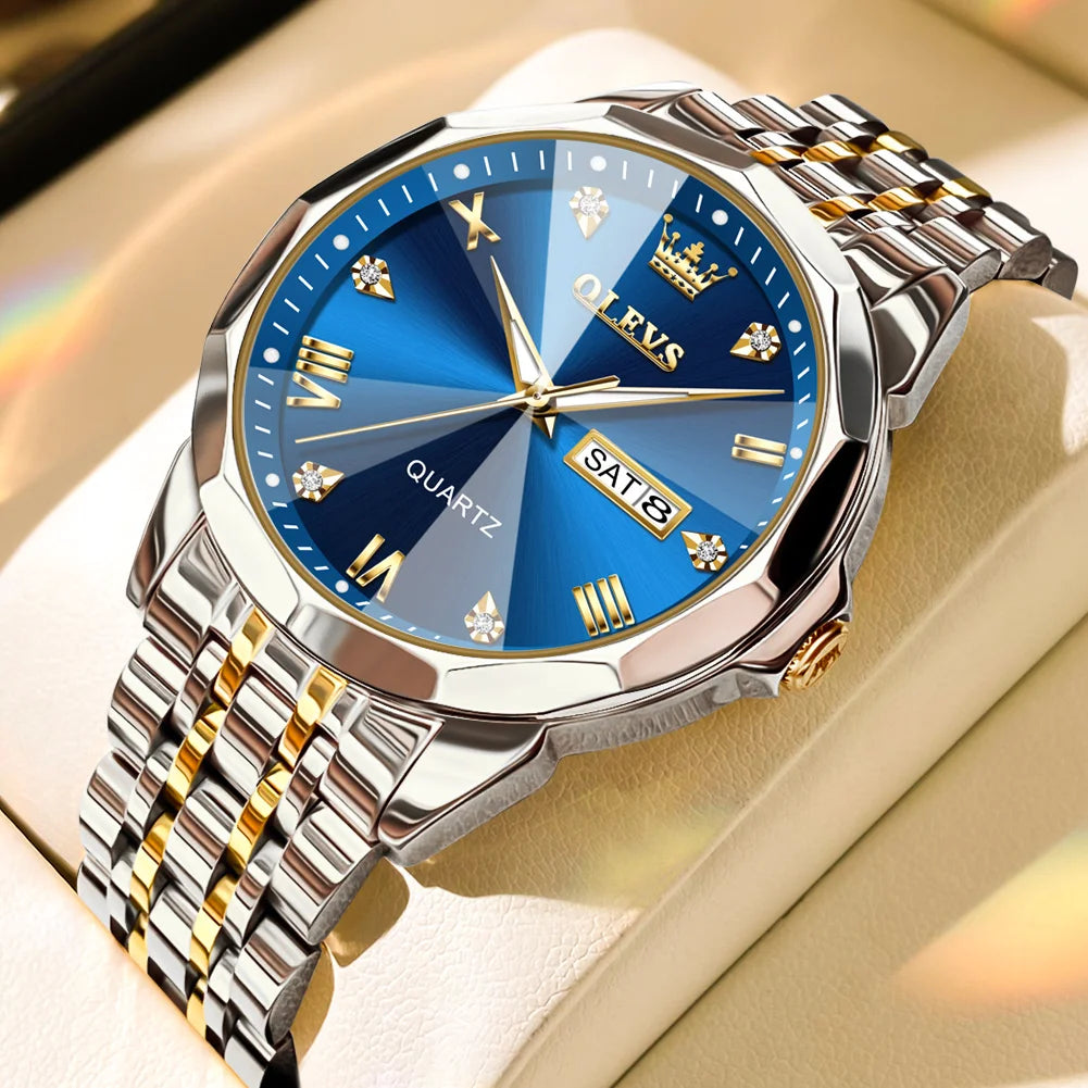 OLEVS, nuevo reloj para hombre, reloj de pulsera Original de cuarzo resistente al agua para hombre, correa de acero inoxidable dorado, reloj de lujo de alta gama para hombre exclusivo timesup