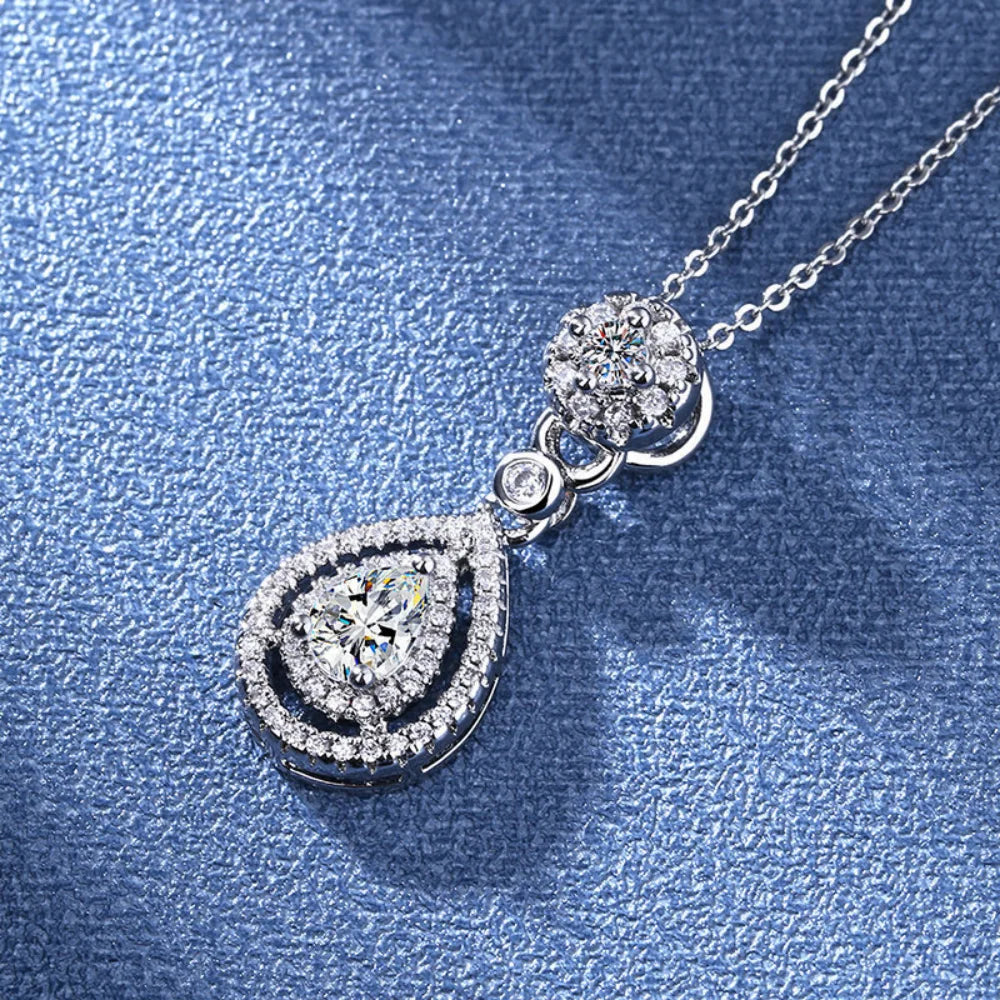 Collar de plata de ley 925, cadena hasta la clavícula, circonita brillante en forma de lágrima, colgante para mujer, regalo de fiesta de cumpleaños, regalo de joyería