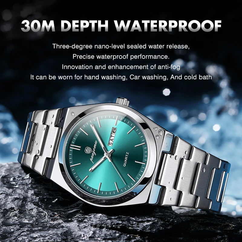 PAAZOMU, reloj de cuarzo a la moda para hombre, reloj luminoso resistente al agua de acero inoxidable para hombre, cronógrafo con fecha, relojes multifunción para hombre