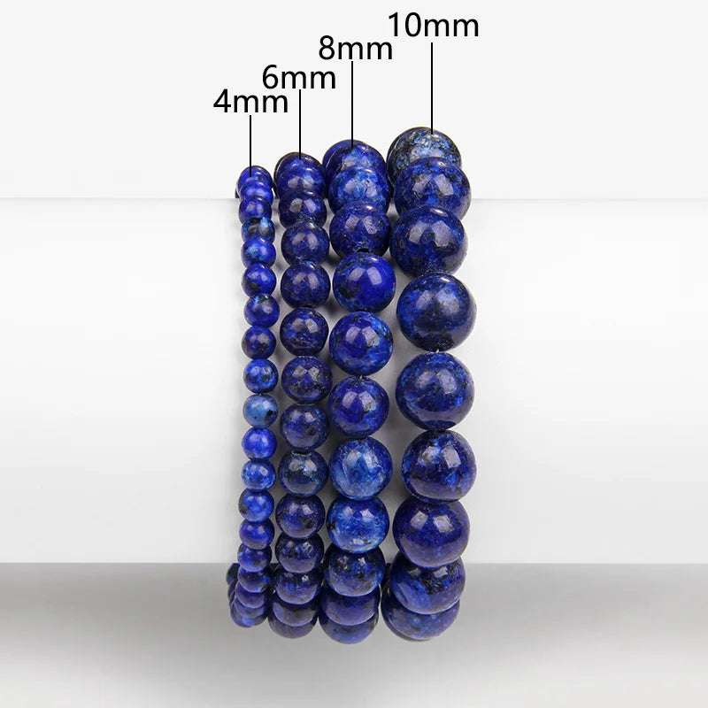Pulsera de cuentas de lapislázuli azul Simple 4/6/8/10MM piedra de lapislázuli gema brazalete elástico fiesta amistad joyería regalo para pareja
