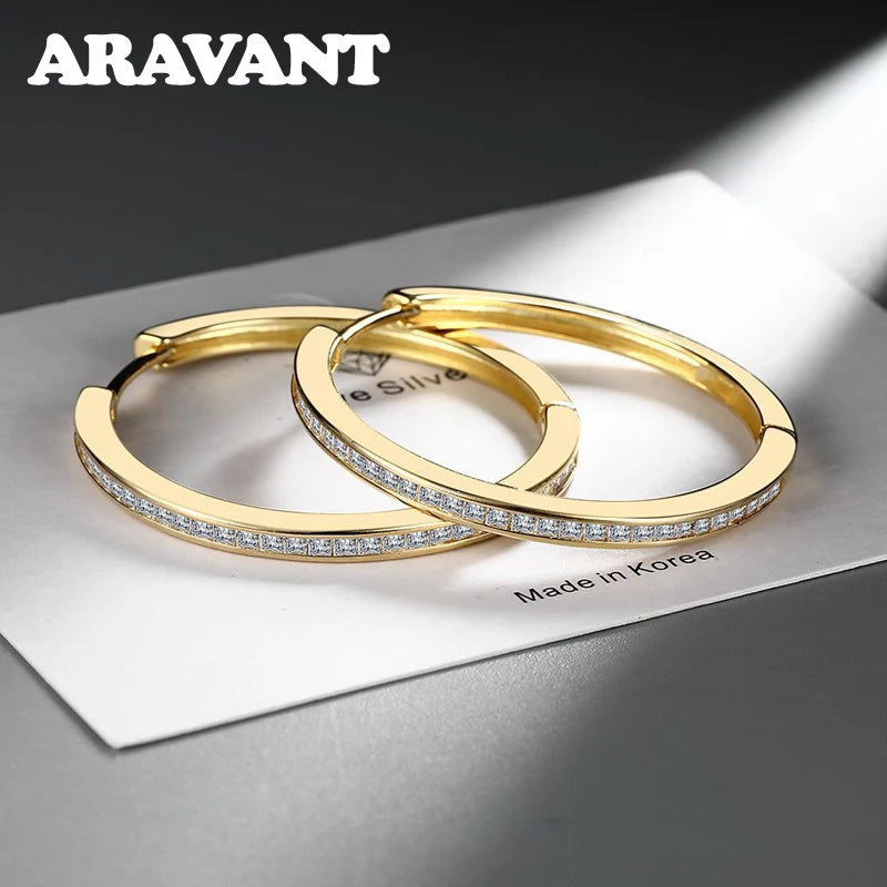 Aravant-pendientes de aro de Plata de Ley 925 con circonita de 35MM para mujer, joyería de moda, regalo