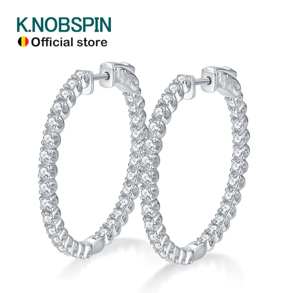 KNOBSPIN D VVS1 Pendientes de aro de moissanita para mujer, diamante brillante con GRA Original, pendiente chapado en plata de ley s925 de 18k exclusivo de timesup
