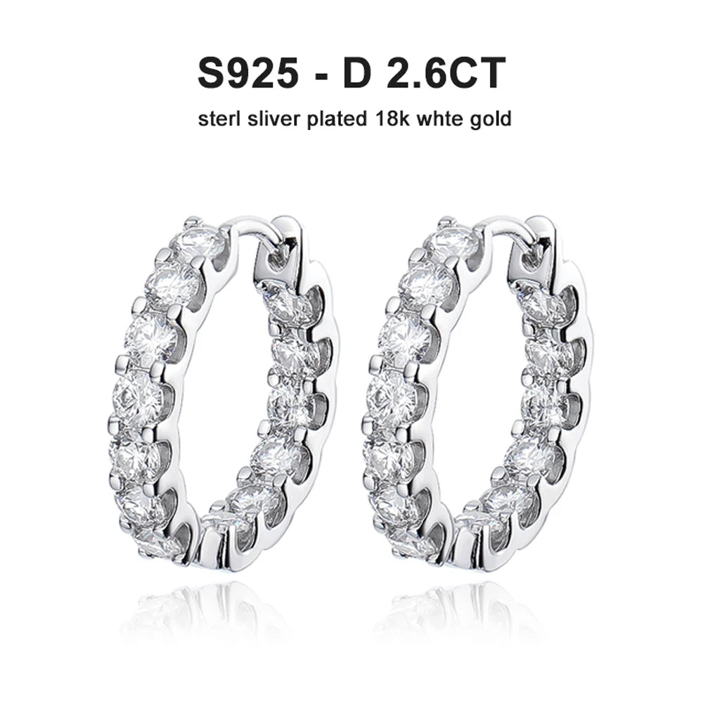 KNOBSPIN-pendiente de moissanita de Color D de 2,6 quilates, pendiente de aro de oro blanco chapado en plata de ley 925 para mujer, joyería para fiesta y boda exclusivo de timesup