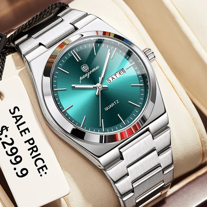 PAAZOMU, reloj de cuarzo a la moda para hombre, reloj luminoso resistente al agua de acero inoxidable para hombre, cronógrafo con fecha, relojes multifunción para hombre