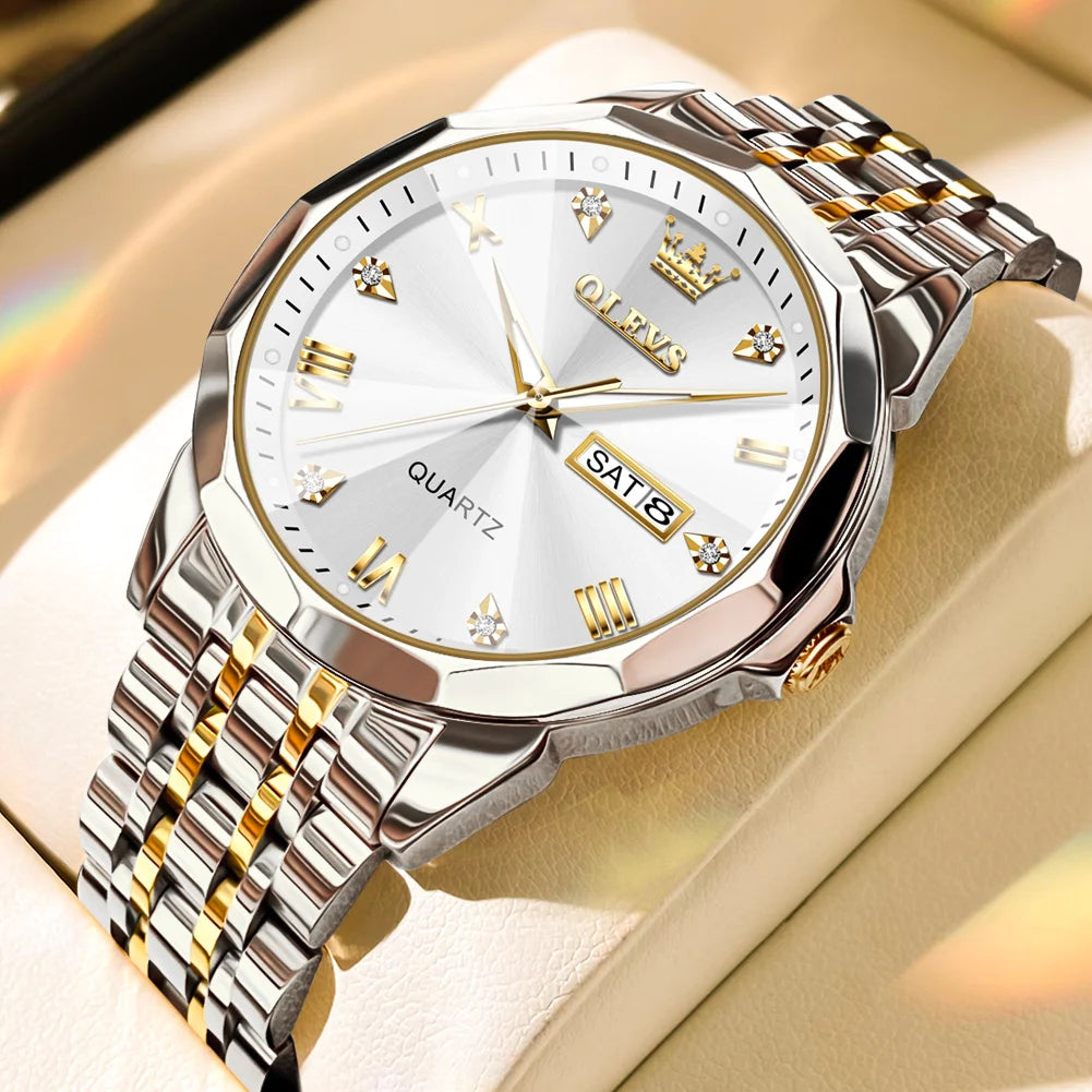 OLEVS, nuevo reloj para hombre, reloj de pulsera Original de cuarzo resistente al agua para hombre, correa de acero inoxidable dorado, reloj de lujo de alta gama para hombre exclusivo timesup