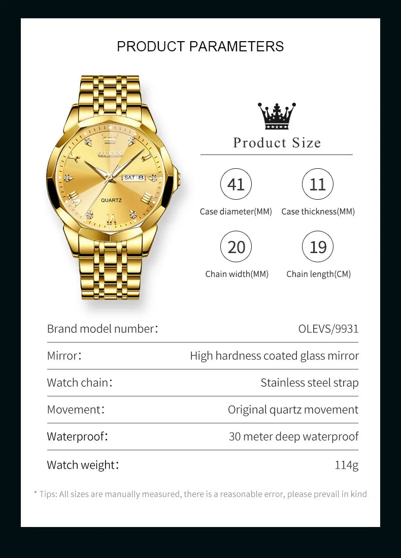 OLEVS, nuevo reloj para hombre, reloj de pulsera Original de cuarzo resistente al agua para hombre, correa de acero inoxidable dorado, reloj de lujo de alta gama para hombre exclusivo timesup