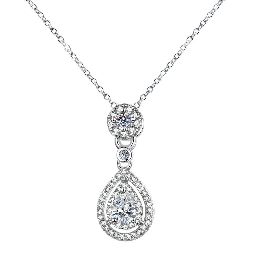 Collar de plata de ley 925, cadena hasta la clavícula, circonita brillante en forma de lágrima, colgante para mujer, regalo de fiesta de cumpleaños, regalo de joyería