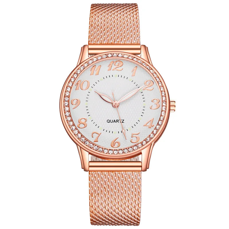 Reloj luminoso de plata y oro para mujer, relojes de cuarzo, reloj brillante Simple, regalos para mujer y niña