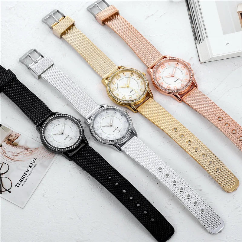 Reloj luminoso de plata y oro para mujer, relojes de cuarzo, reloj brillante Simple, regalos para mujer y niña