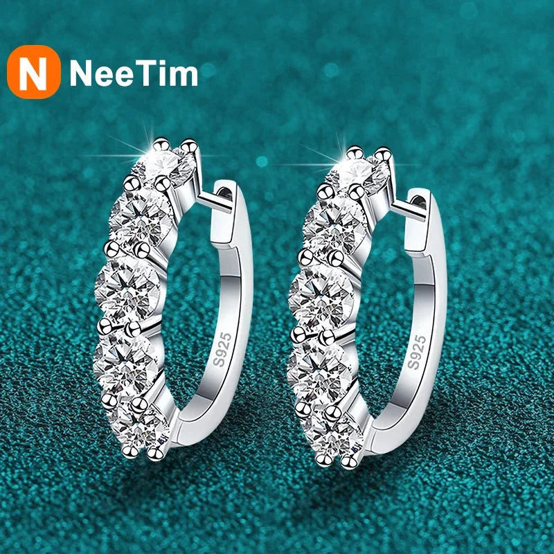 NeeTim-pendientes de moissanita de Color D de 3mm, Plata de Ley 925 chapada en oro blanco, pendiente de aro para mujer, joyería fina para fiesta de boda