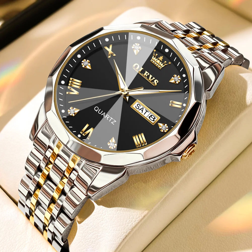 OLEVS, nuevo reloj para hombre, reloj de pulsera Original de cuarzo resistente al agua para hombre, correa de acero inoxidable dorado, reloj de lujo de alta gama para hombre exclusivo timesup
