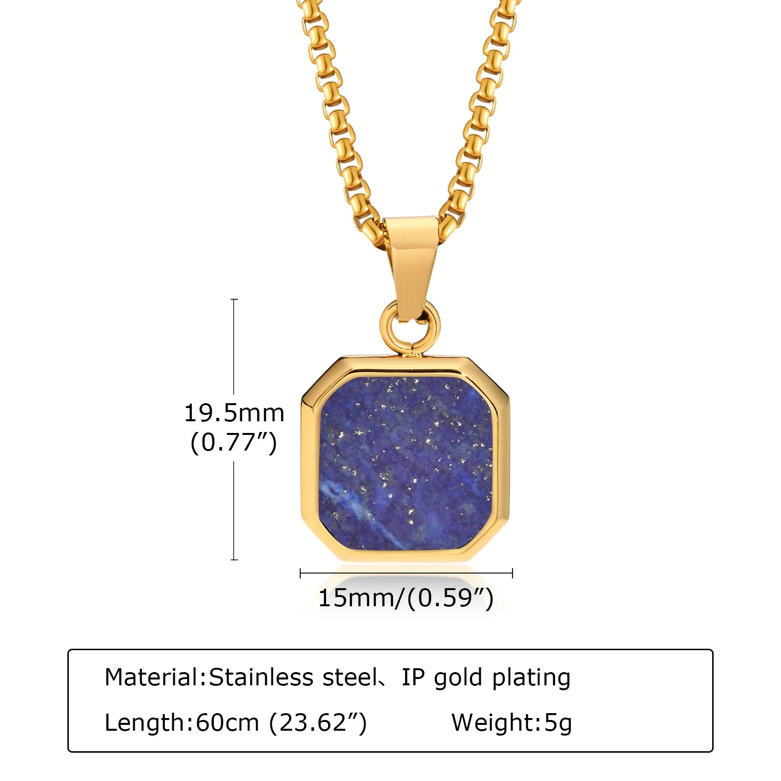 Elegante Collar cuadrado de Color dorado para hombre con Colgante de Piedra de lapislázuli, Collar geométrico de acero inoxidable impermeable para hombre exclusivo de timesup