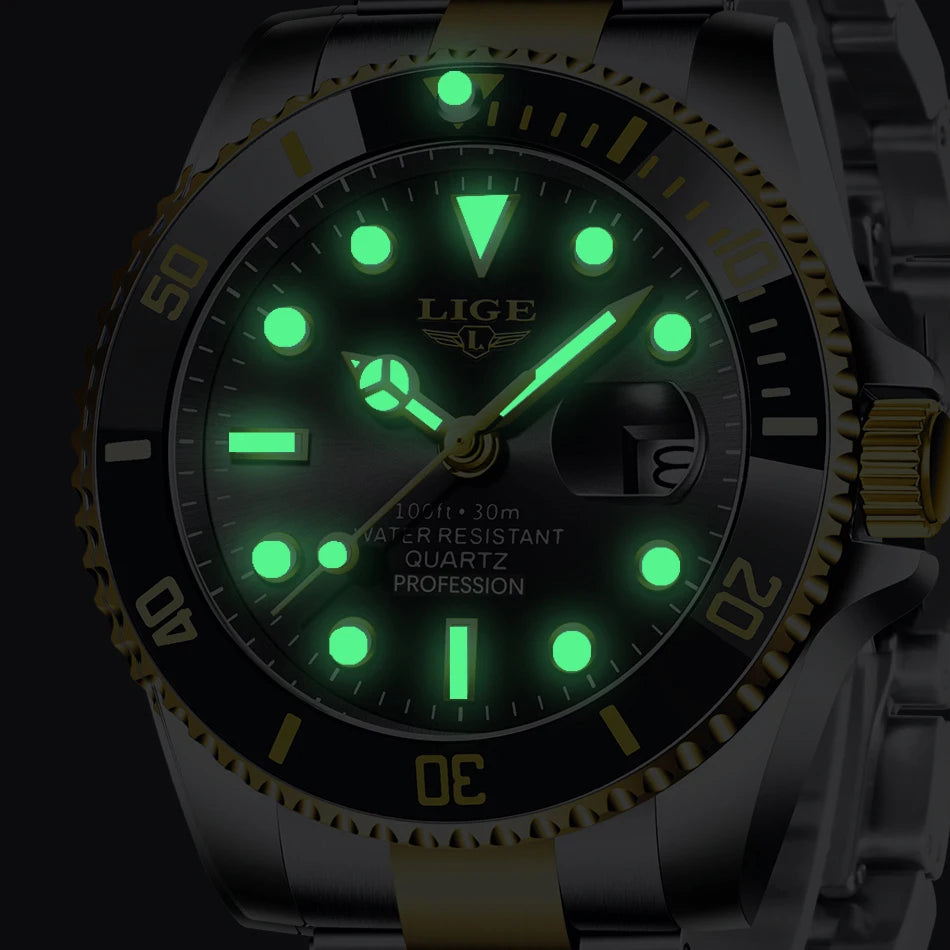 Reloj LIGE, Reloj de buceo a la moda de lujo de la mejor marca, Reloj de fecha resistente al agua para hombre, relojes deportivos, Reloj de pulsera de cuarzo para hombre, Reloj Masculino exclusivo de timesup