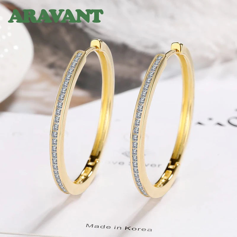 Aravant-pendientes de aro de Plata de Ley 925 con circonita de 35MM para mujer, joyería de moda, regalo