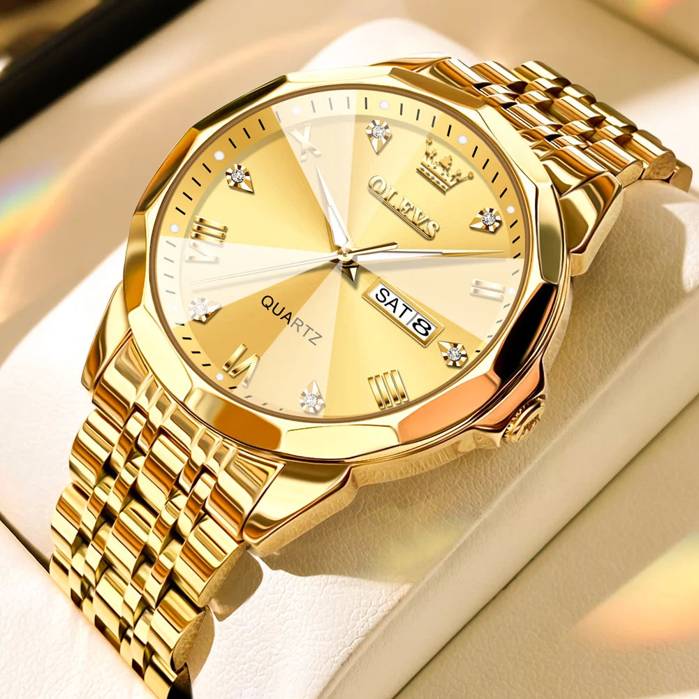 OLEVS, nuevo reloj para hombre, reloj de pulsera Original de cuarzo resistente al agua para hombre, correa de acero inoxidable dorado, reloj de lujo de alta gama para hombre exclusivo timesup