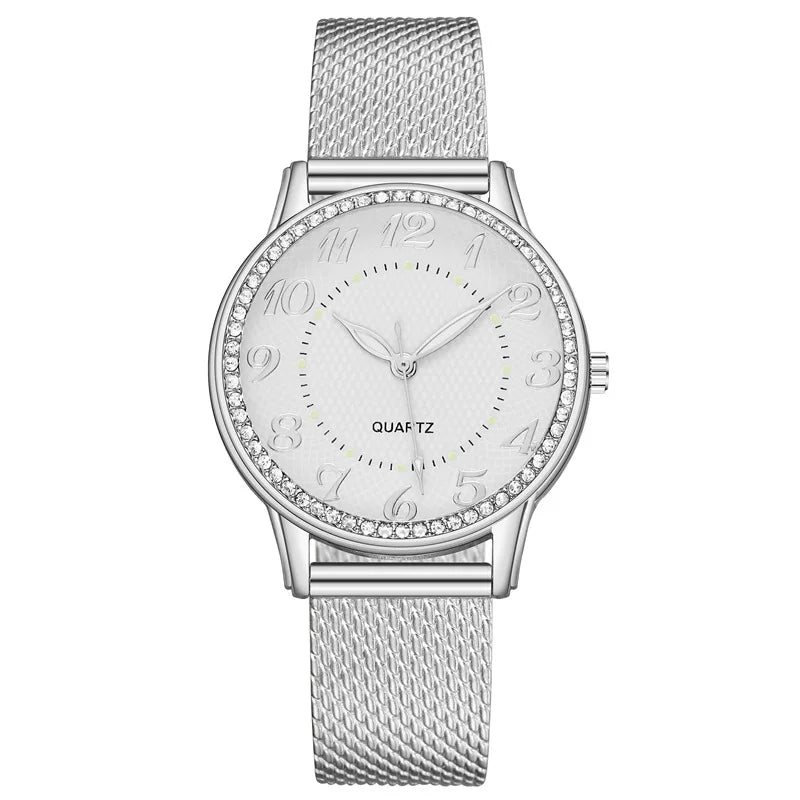 Reloj luminoso de plata y oro para mujer, relojes de cuarzo, reloj brillante Simple, regalos para mujer y niña
