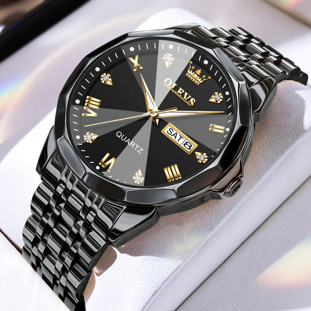 OLEVS, nuevo reloj para hombre, reloj de pulsera Original de cuarzo resistente al agua para hombre, correa de acero inoxidable dorado, reloj de lujo de alta gama para hombre exclusivo timesup