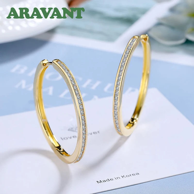 Aravant-pendientes de aro de Plata de Ley 925 con circonita de 35MM para mujer, joyería de moda, regalo