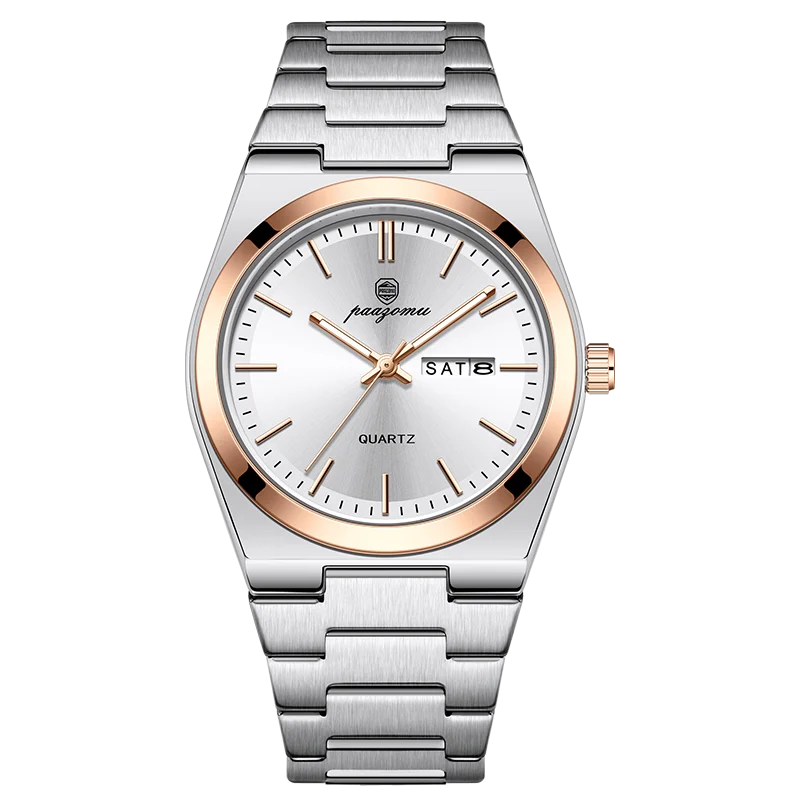PAAZOMU, reloj de cuarzo a la moda para hombre, reloj luminoso resistente al agua de acero inoxidable para hombre, cronógrafo con fecha, relojes multifunción para hombre