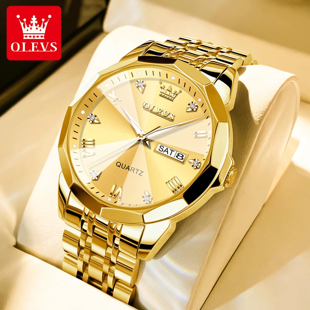 OLEVS, nuevo reloj para hombre, reloj de pulsera Original de cuarzo resistente al agua para hombre, correa de acero inoxidable dorado, reloj de lujo de alta gama para hombre exclusivo timesup