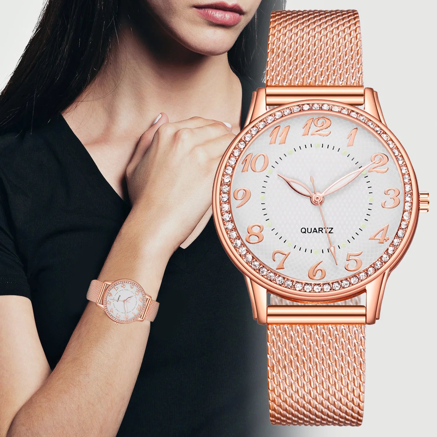 Reloj luminoso de plata y oro para mujer, relojes de cuarzo, reloj brillante Simple, regalos para mujer y niña