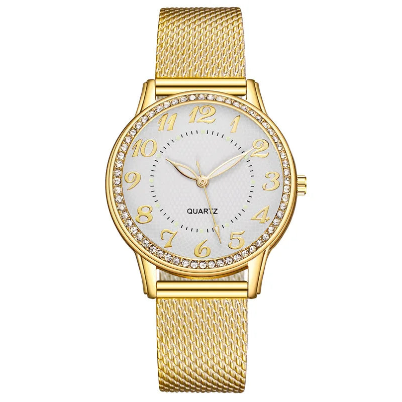 Reloj luminoso de plata y oro para mujer, relojes de cuarzo, reloj brillante Simple, regalos para mujer y niña