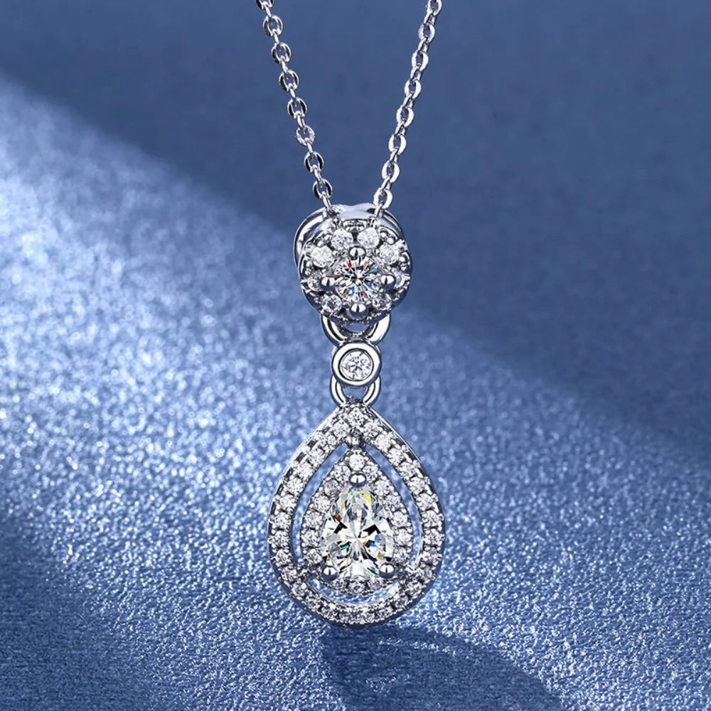 Collar de plata de ley 925, cadena hasta la clavícula, circonita brillante en forma de lágrima, colgante para mujer, regalo de fiesta de cumpleaños, regalo de joyería