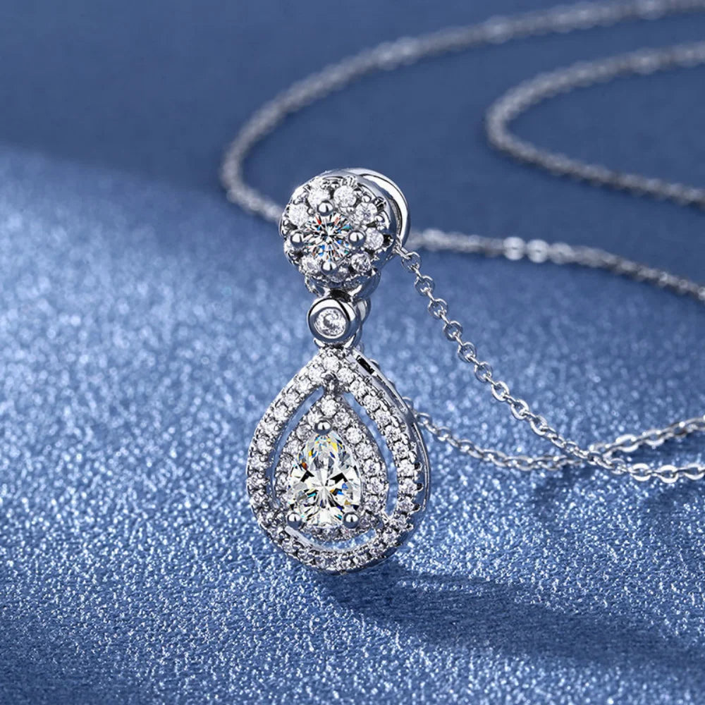 Collar de plata de ley 925, cadena hasta la clavícula, circonita brillante en forma de lágrima, colgante para mujer, regalo de fiesta de cumpleaños, regalo de joyería