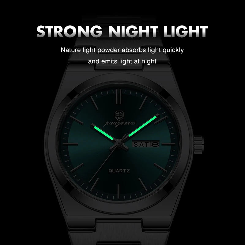 PAAZOMU, reloj de cuarzo a la moda para hombre, reloj luminoso resistente al agua de acero inoxidable para hombre, cronógrafo con fecha, relojes multifunción para hombre