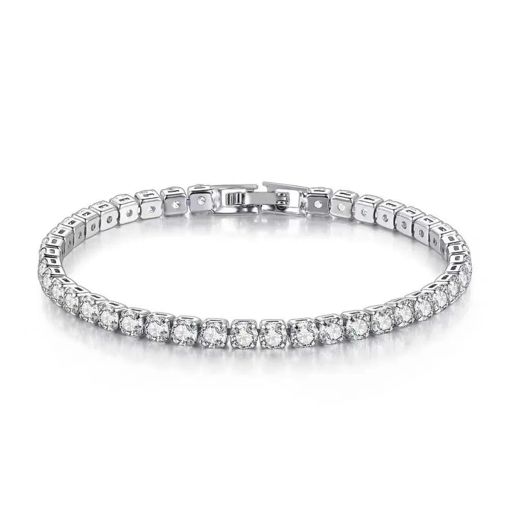 Lihong-pulsera de plata de ley S925 para mujer, brazalete de Circonia cúbica, bola de tenis, joyería sencilla de compromiso, abalorio de boda, 4mm, 16-20cm