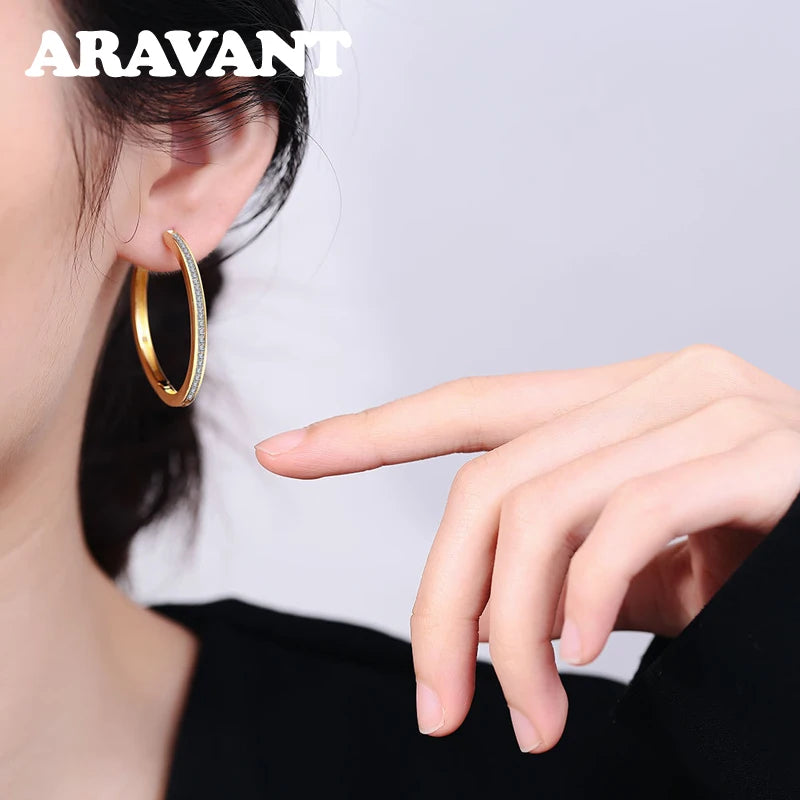 Aravant-pendientes de aro de Plata de Ley 925 con circonita de 35MM para mujer, joyería de moda, regalo