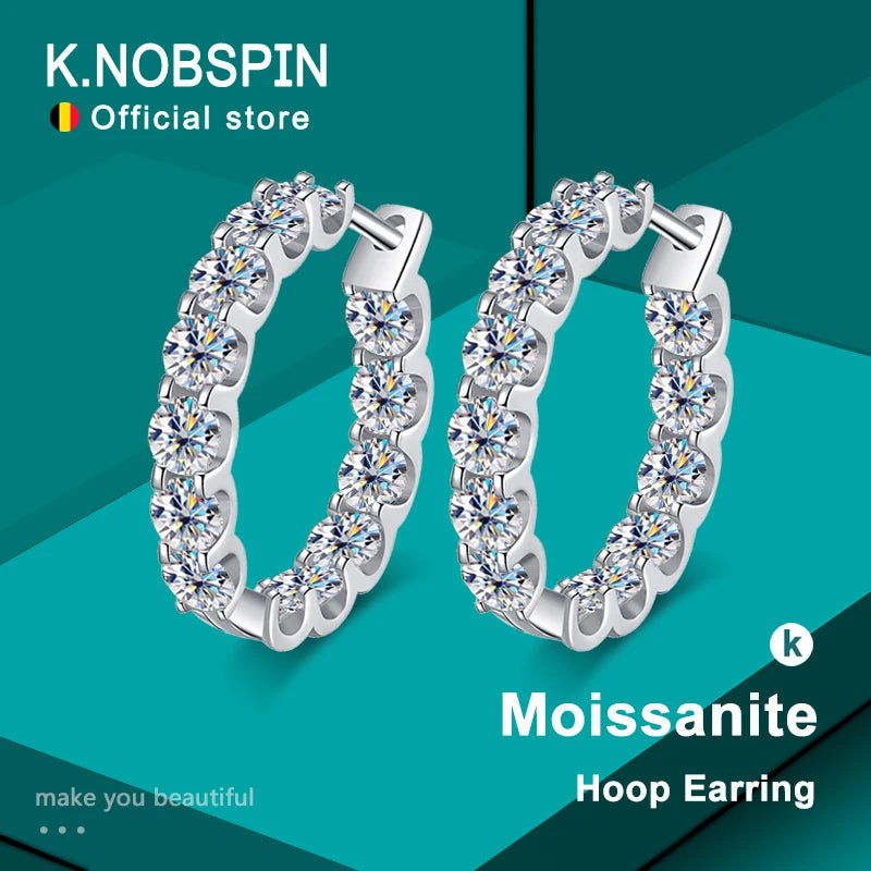 KNOBSPIN-pendiente de moissanita de Color D de 2,6 quilates, pendiente de aro de oro blanco chapado en plata de ley 925 para mujer, joyería para fiesta y boda exclusivo de timesup