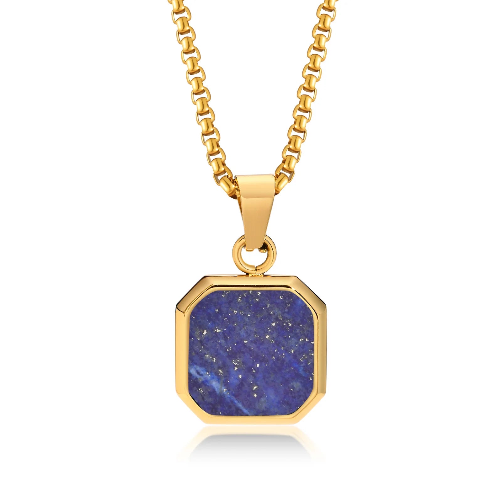 Elegante Collar cuadrado de Color dorado para hombre con Colgante de Piedra de lapislázuli, Collar geométrico de acero inoxidable impermeable para hombre exclusivo de timesup