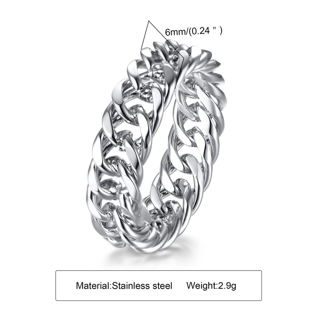 DARHSEN Unisex hombres mujeres anillo llamativo de acero inoxidable diseño de eslabones de cadena Color plata joyería de moda tamaño 6 7 8 9 10 11 12