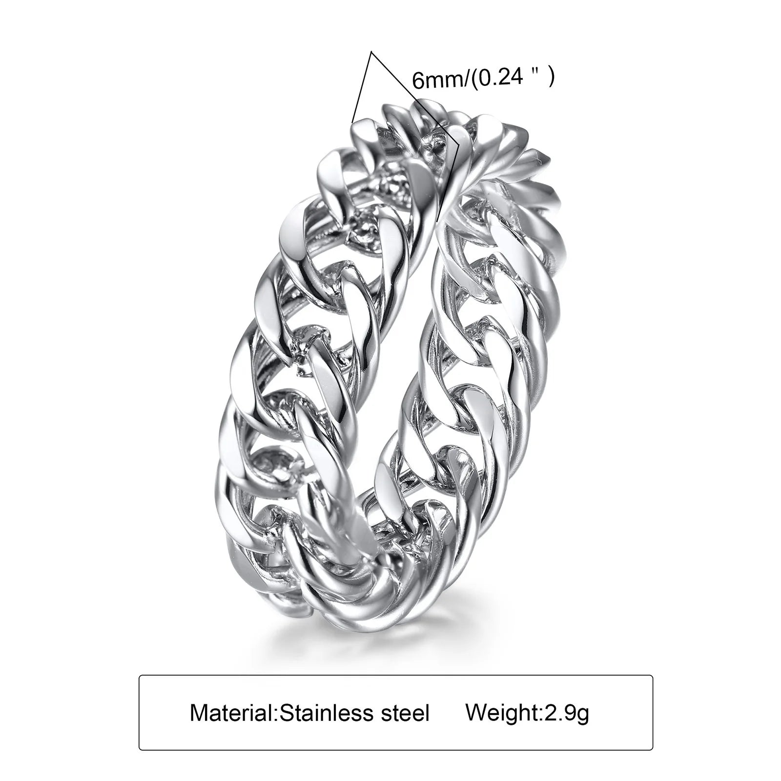 DARHSEN Unisex hombres mujeres anillo llamativo de acero inoxidable diseño de eslabones de cadena Color plata joyería de moda tamaño 6 7 8 9 10 11 12